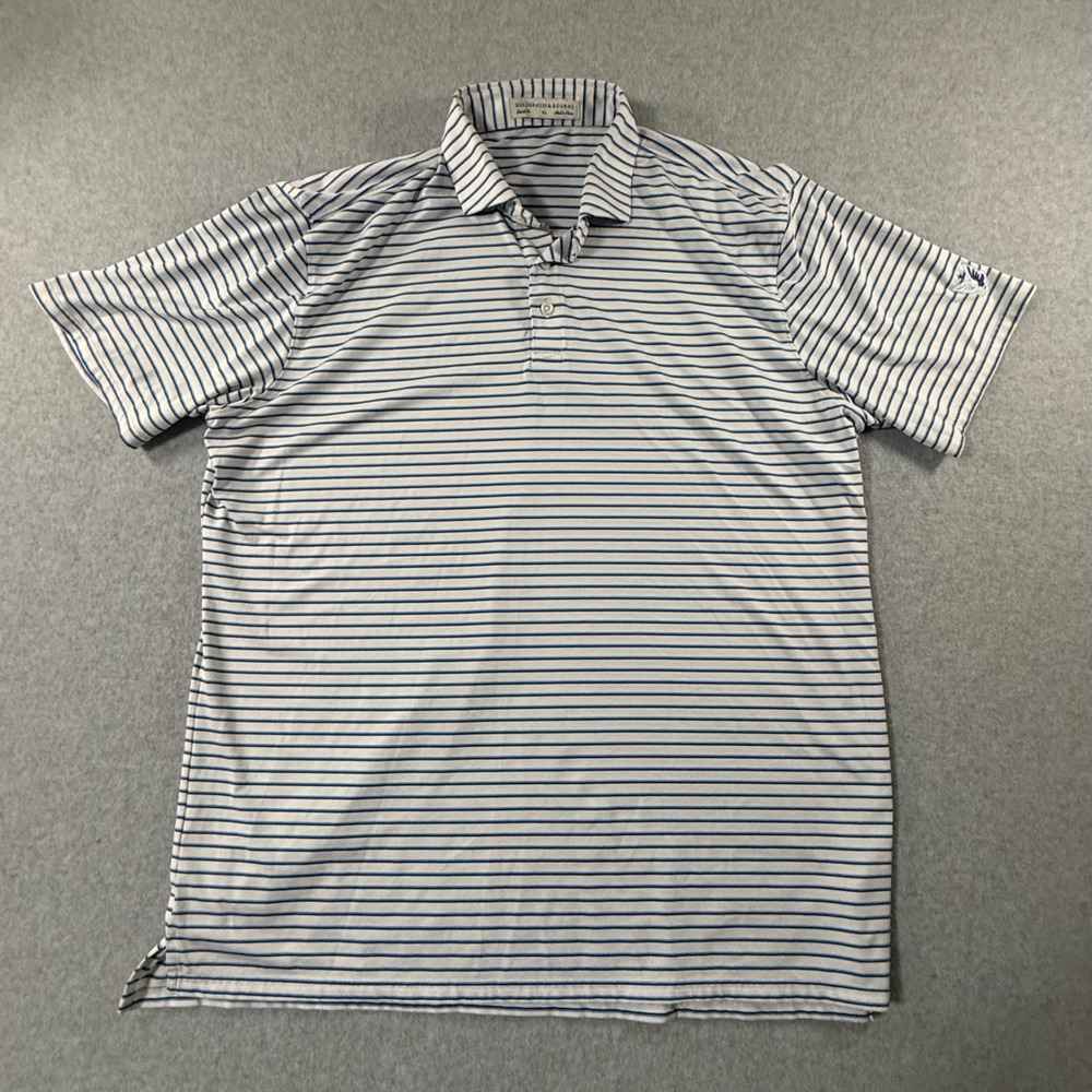 Holderness & Bourne Mens XL Tailored Fit Striped Golf Polo Shirt Blue White